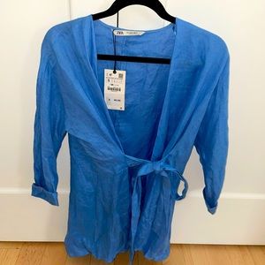 NWT Blue Zara Wrap Top